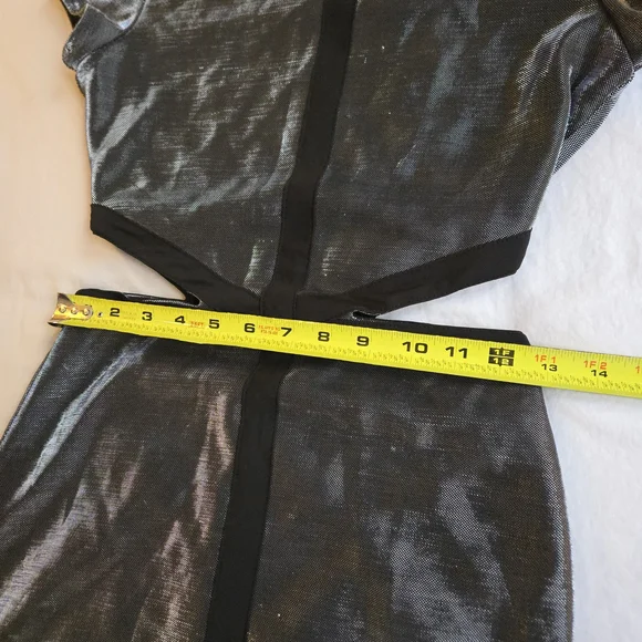 Arden B Metallic 90s Y2K Silver Cutout Black Trim Mini Dress NAT1 - Picture 9 of 11